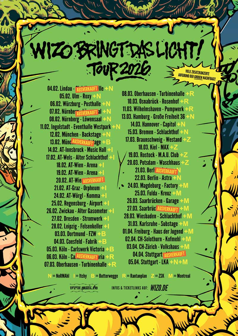 WIZO bringt das Licht! Tour 2026
Jetzt Konzert-Tickets holen! WIZO bringt das Licht! Tour 2026
Jetzt Konzert-Tickets holen!