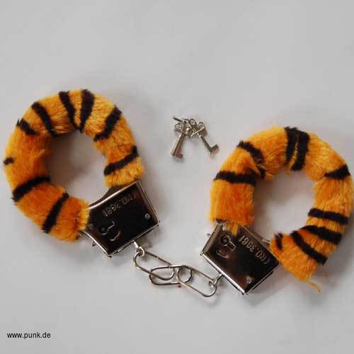 : Tigerplüsch-Handschellen, schwarz-gelb