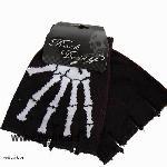 Fingerlose Handschuhe, schwarz mit Knochen 