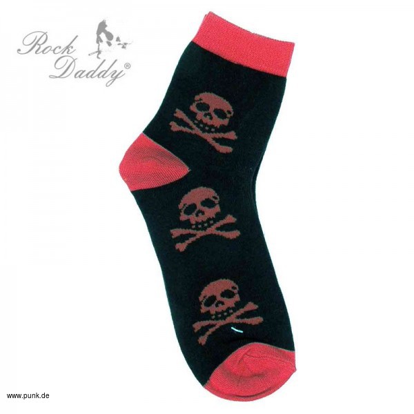 Rock Daddy: Socken mit roten Totenköpfen und Knochen