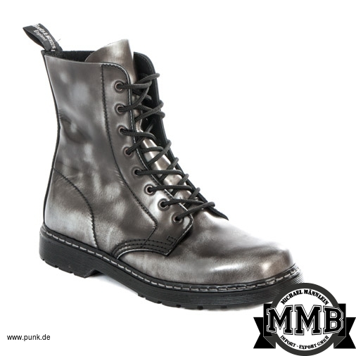 Boots and Braces: Stiefel 8-Loch, silber rub/off ohne Stahlkappen