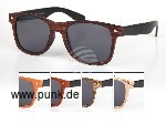 : Wayfarer Sonnenbrille,Holz Look, schwarze Bügel