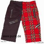 Zip-Shorts, halb schwarz, halb rotes Schottenmuster