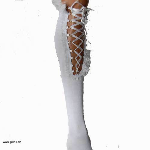 Poizen Industries: Knielange weiße geschnürte Strümpfe