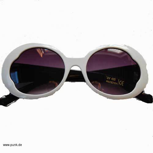 : Sonnenbrille, weiß, mit großen Gläsern u Zebrarahmen 