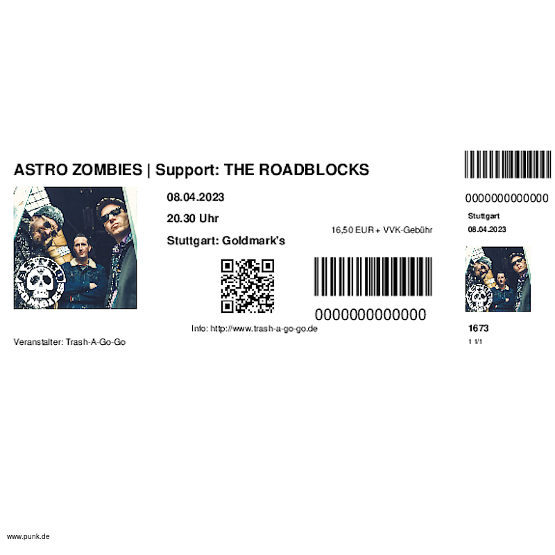 : HardTicket ASTRO ZOMBIES | Support: THE ROADBLOCKS